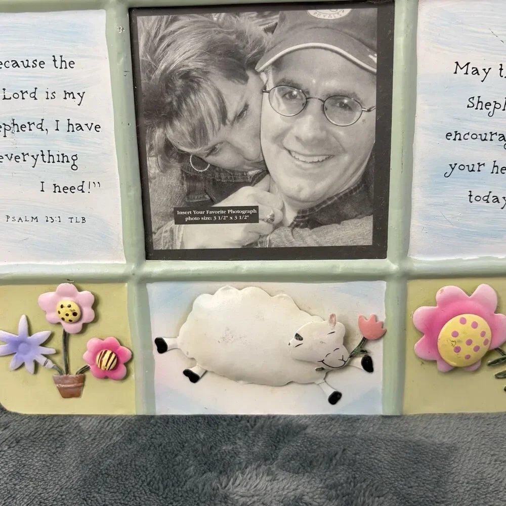 Dayspring 3 Dimensional Painted Metal Photo Frame Psalm 23 Flowers Sheep 8